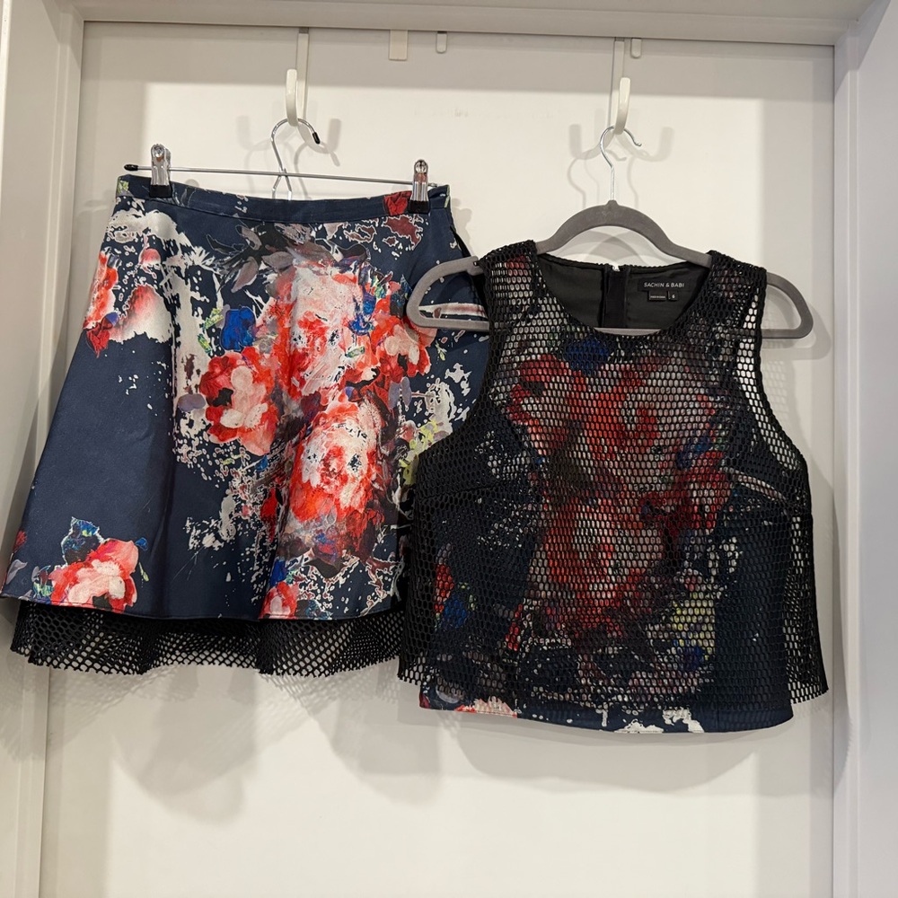 Floral Mesh Skirt and Top Set